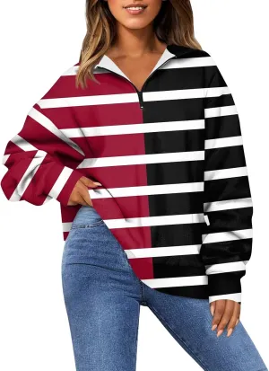 Sweatshirt For Women Trendy Striped Sweatshirt Oversized Long Sleeve Shirts Workout Half Zip Pullover Tops