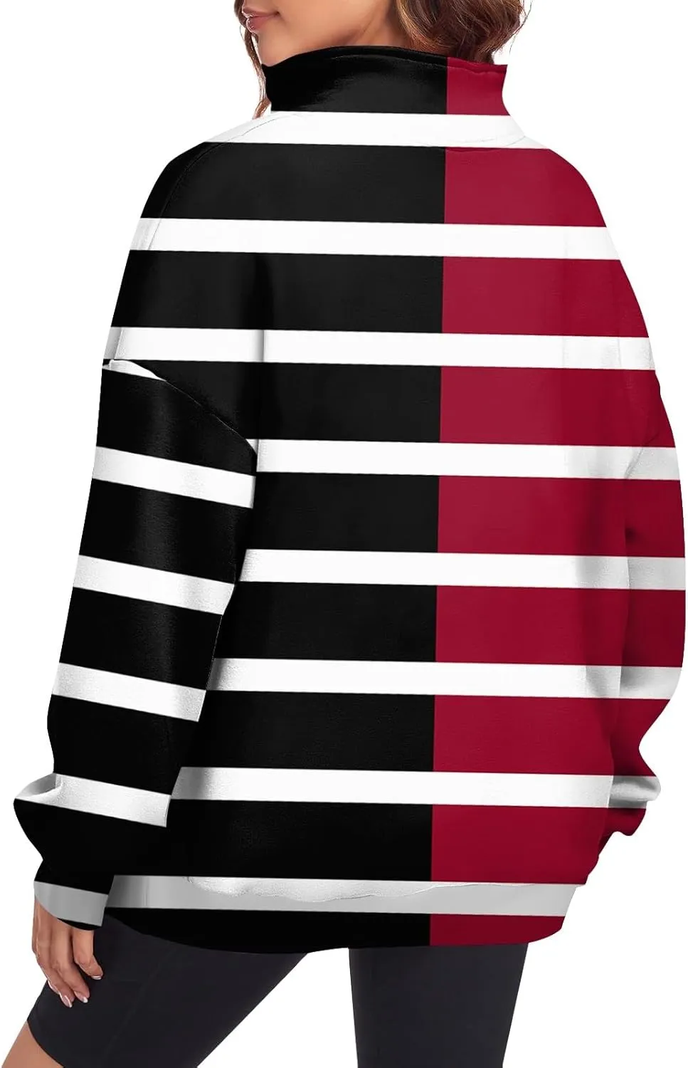 Sweatshirt For Women Trendy Striped Sweatshirt Oversized Long Sleeve Shirts Workout Half Zip Pullover Tops