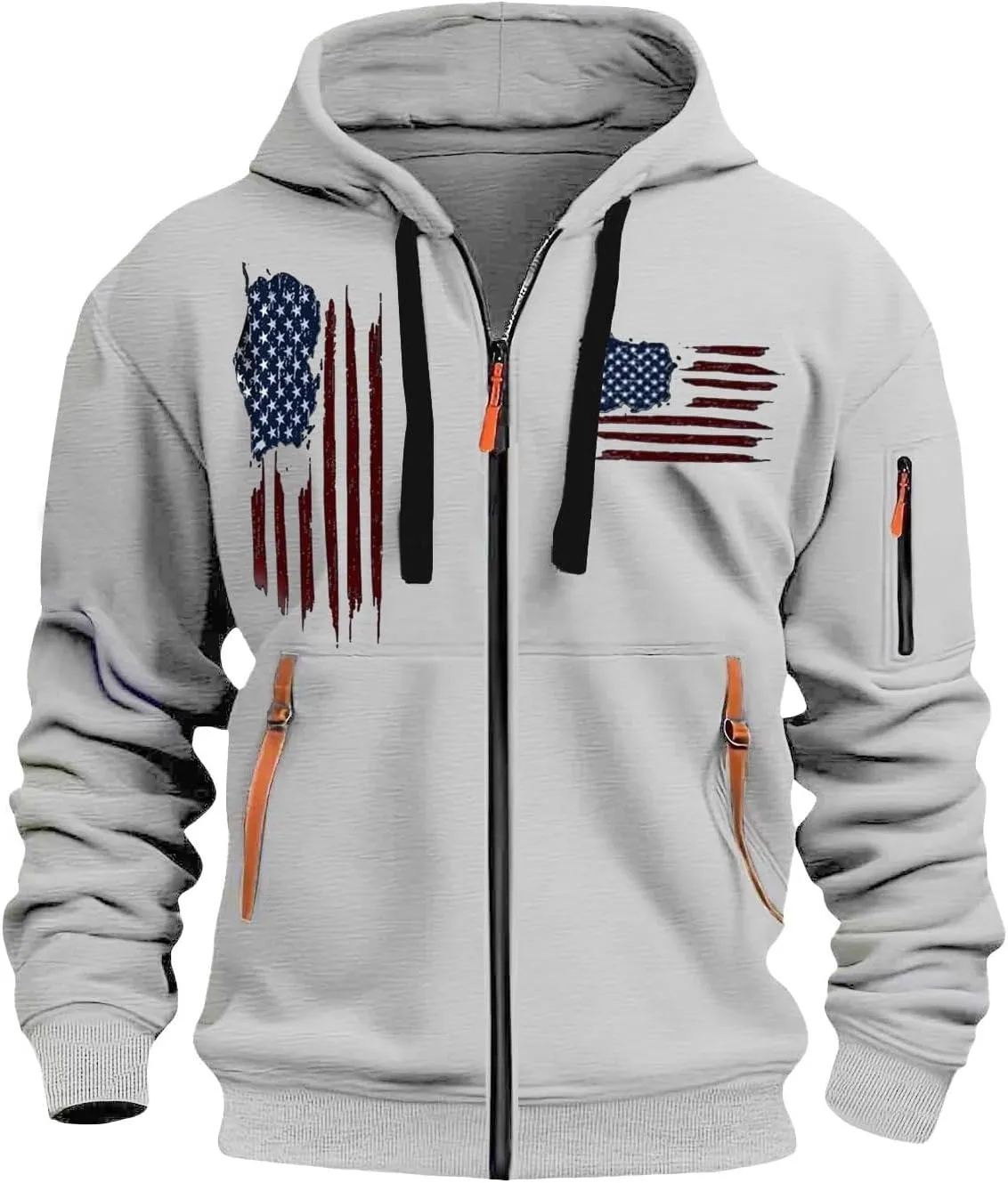 Tactical Zip up Hoodies for Men American Flag Graphic Hoodie Vintage Shirt with Pockets Military Workout Sweatshirt