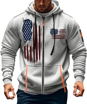 Tactical Zip up Hoodies for Men American Flag Graphic Hoodie Vintage Shirt with Pockets Military Workout Sweatshirt
