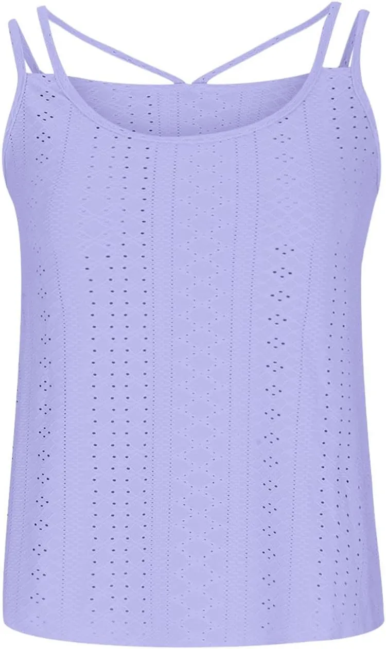 TANGNADE Summer Tank Tops for Women Pleated Spaghetti Strap Camisole Loose Fit Casual Sleeveless Pleated Flowy Tunic