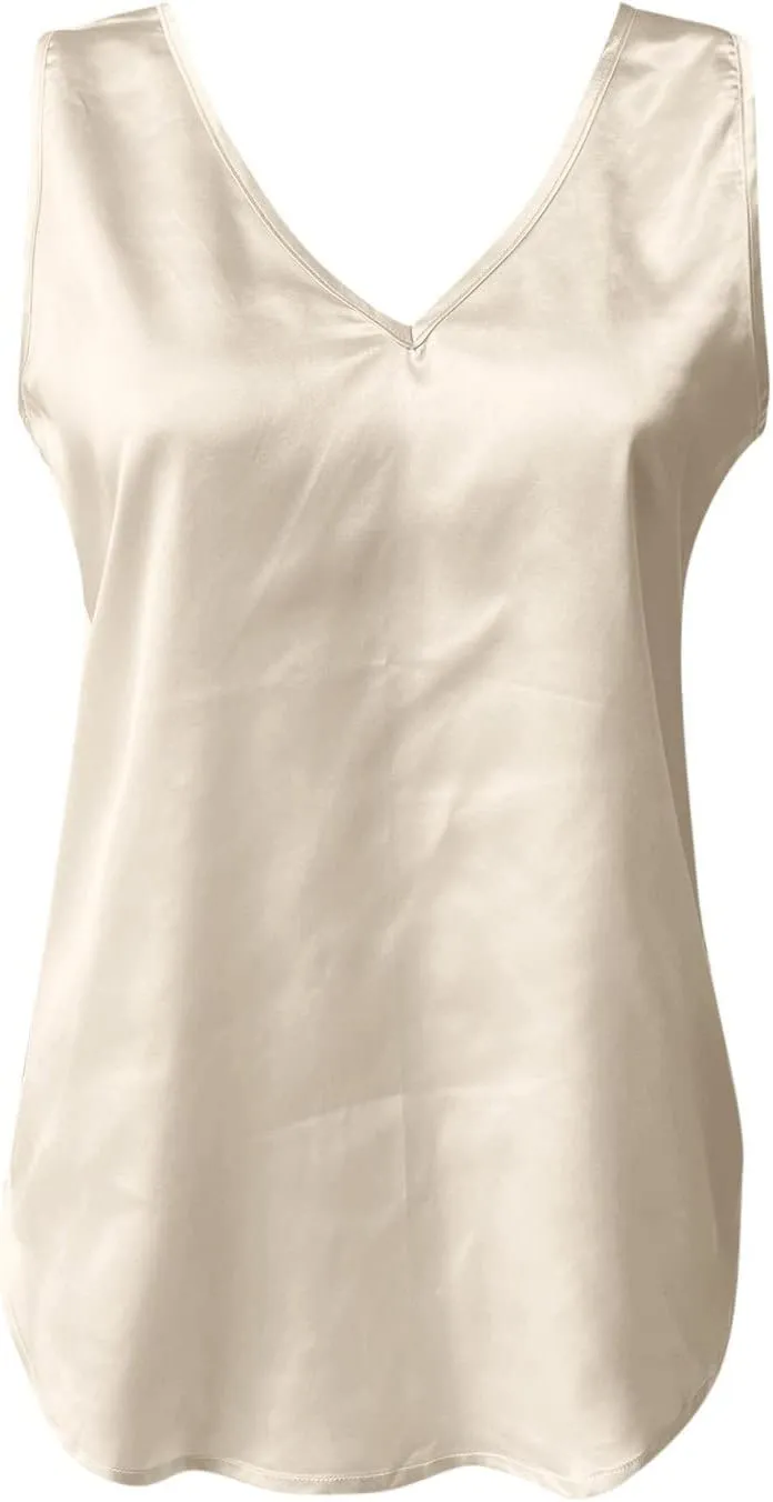 Tank Top for Women Loose Fit Workout Satin Tank Tops Dressy Casual V Neck Summer Sleeveless Silk Blouse Shirts
