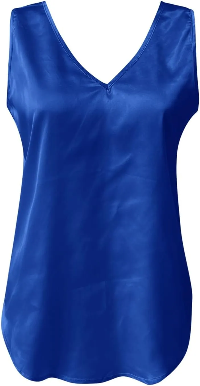 Tank Top for Women Loose Fit Workout Satin Tank Tops Dressy Casual V Neck Summer Sleeveless Silk Blouse Shirts