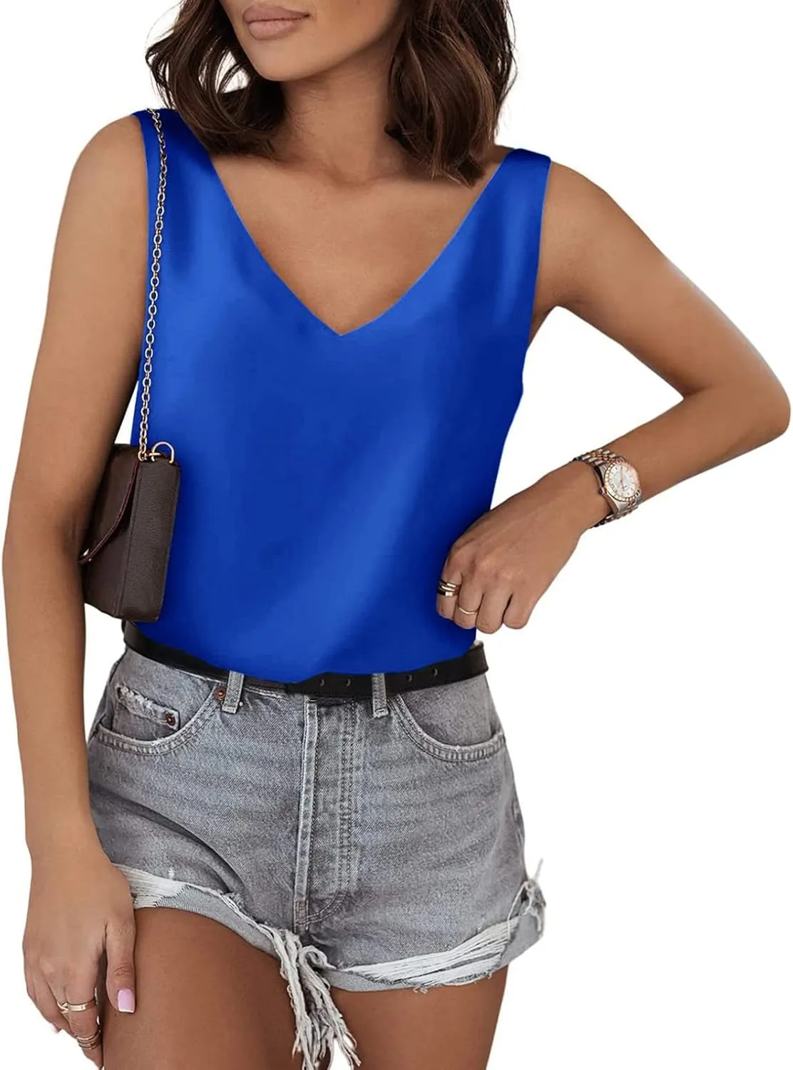 Tank Top for Women Loose Fit Workout Satin Tank Tops Dressy Casual V Neck Summer Sleeveless Silk Blouse Shirts