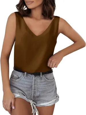 Tank Top for Women Loose Fit Workout Satin Tank Tops Dressy Casual V Neck Summer Sleeveless Silk Blouse Shirts