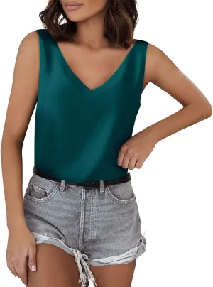 Tank Top for Women Loose Fit Workout Satin Tank Tops Dressy Casual V Neck Summer Sleeveless Silk Blouse Shirts