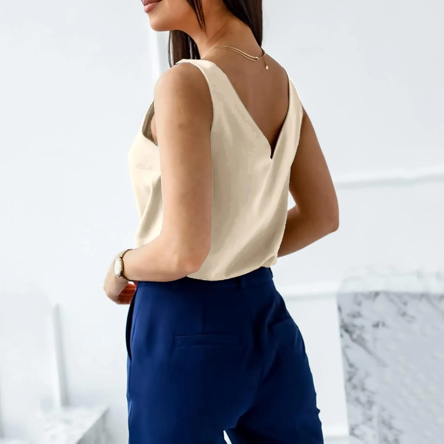 Tank Top for Women Loose Fit Workout Satin Tank Tops Dressy Casual V Neck Summer Sleeveless Silk Blouse Shirts