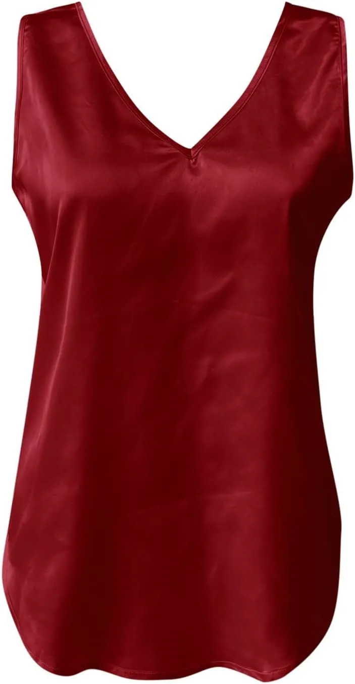 Tank Top for Women Loose Fit Workout Satin Tank Tops Dressy Casual V Neck Summer Sleeveless Silk Blouse Shirts