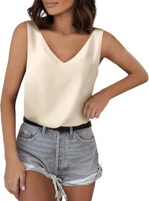 Tank Top for Women Loose Fit Workout Satin Tank Tops Dressy Casual V Neck Summer Sleeveless Silk Blouse Shirts