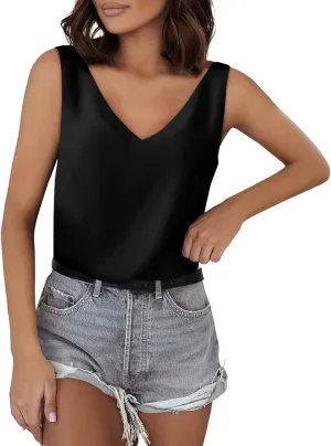 Tank Top for Women Loose Fit Workout Satin Tank Tops Dressy Casual V Neck Summer Sleeveless Silk Blouse Shirts