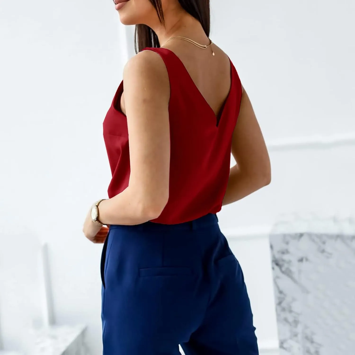 Tank Top for Women Loose Fit Workout Satin Tank Tops Dressy Casual V Neck Summer Sleeveless Silk Blouse Shirts