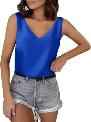 Tank Top for Women Loose Fit Workout Satin Tank Tops Dressy Casual V Neck Summer Sleeveless Silk Blouse Shirts