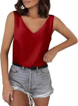 Tank Top for Women Loose Fit Workout Satin Tank Tops Dressy Casual V Neck Summer Sleeveless Silk Blouse Shirts