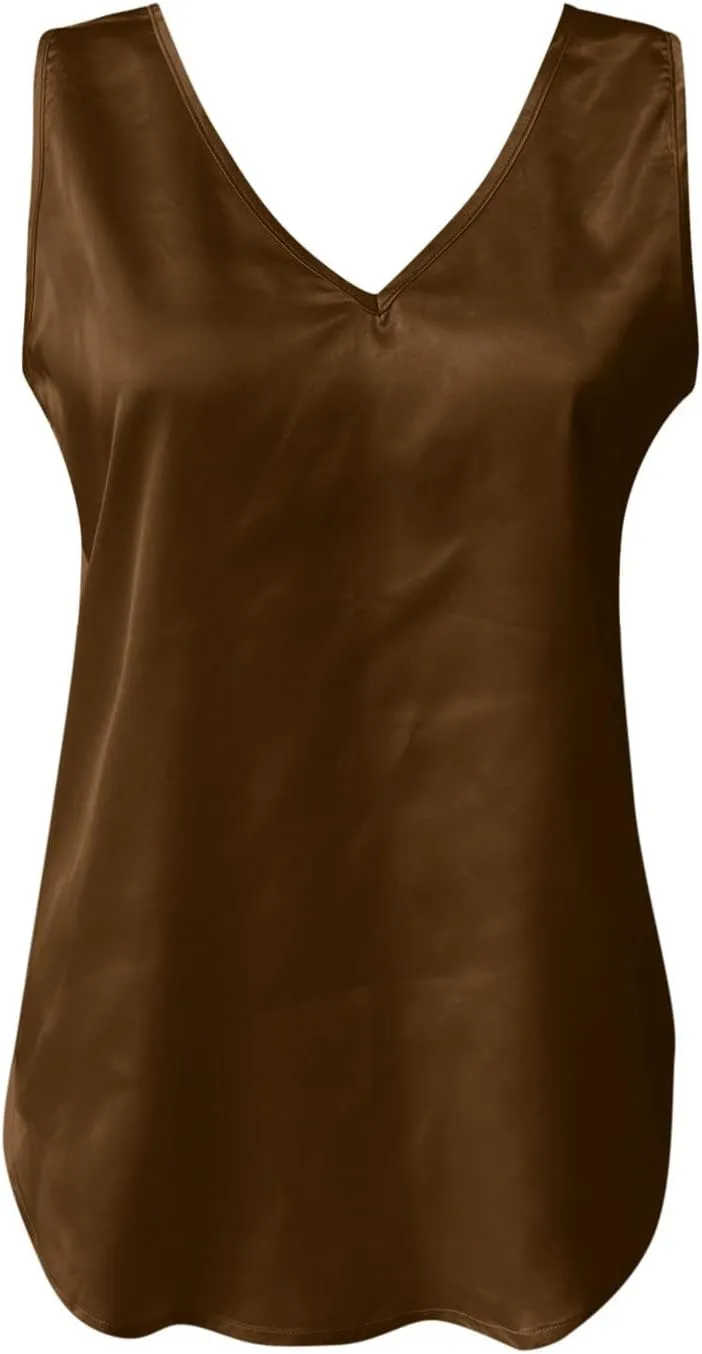 Tank Top for Women Loose Fit Workout Satin Tank Tops Dressy Casual V Neck Summer Sleeveless Silk Blouse Shirts