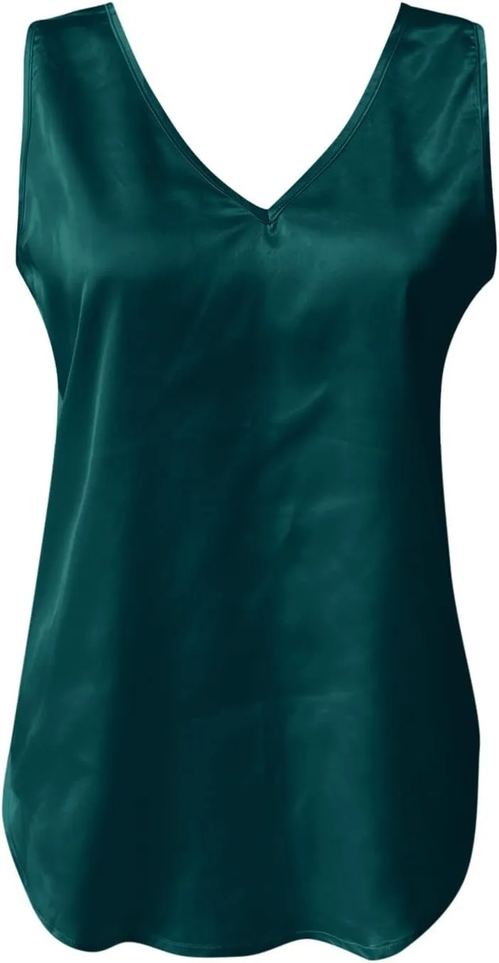 Tank Top for Women Loose Fit Workout Satin Tank Tops Dressy Casual V Neck Summer Sleeveless Silk Blouse Shirts