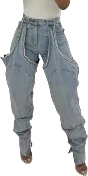 Tbahhir Women's Baggy Ripped Denim Jeans High Waisted Patchwork Boyfriend Wide Leg Distressed Stretchy Pants Y2K Streetwear