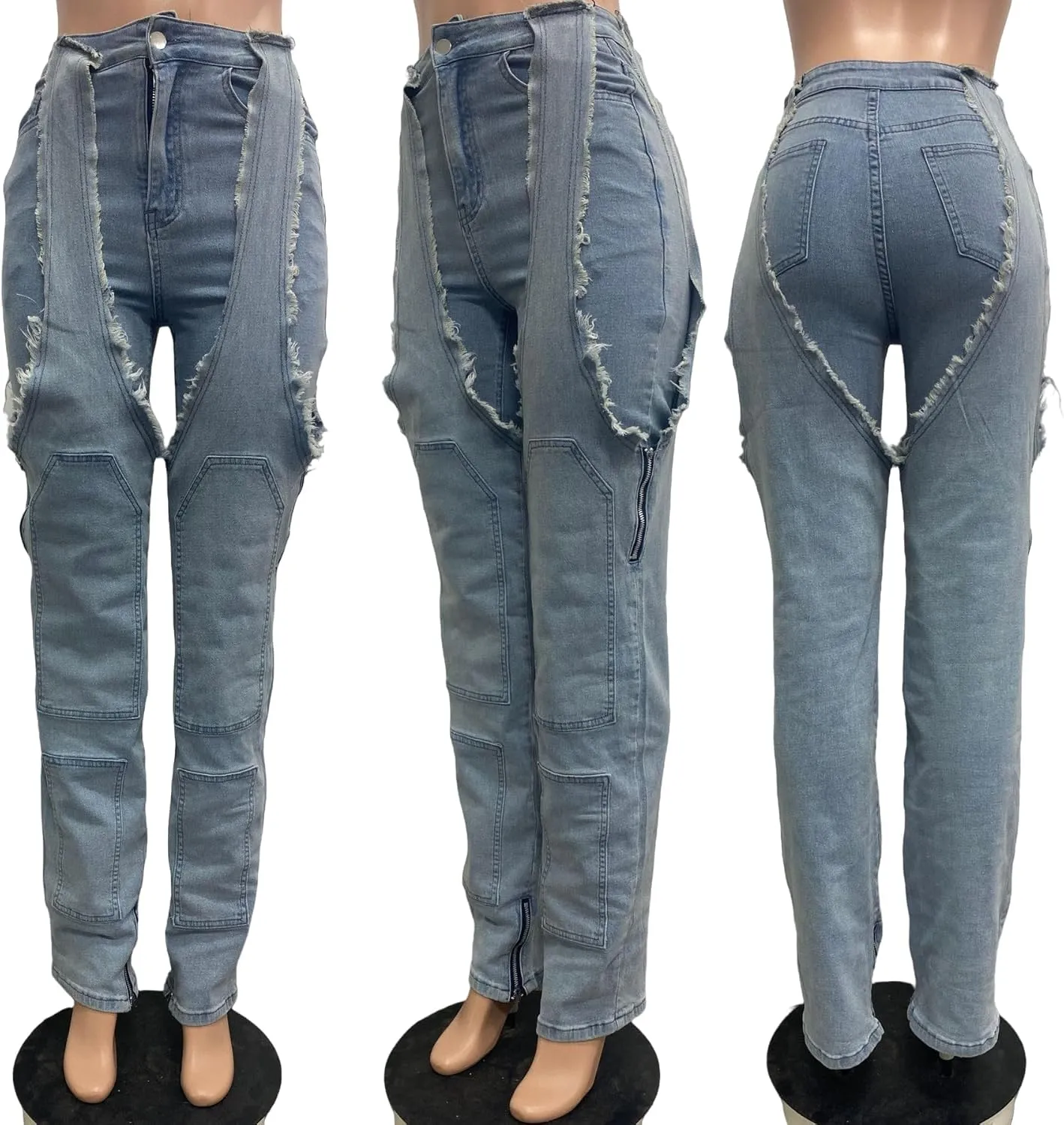 Tbahhir Women's Baggy Ripped Denim Jeans High Waisted Patchwork Boyfriend Wide Leg Distressed Stretchy Pants Y2K Streetwear