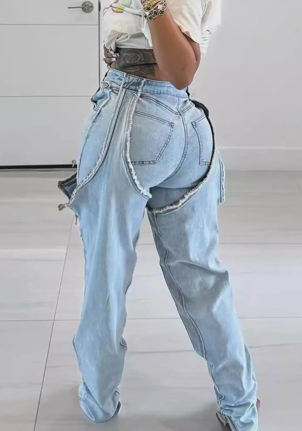Tbahhir Women's Baggy Ripped Denim Jeans High Waisted Patchwork Boyfriend Wide Leg Distressed Stretchy Pants Y2K Streetwear