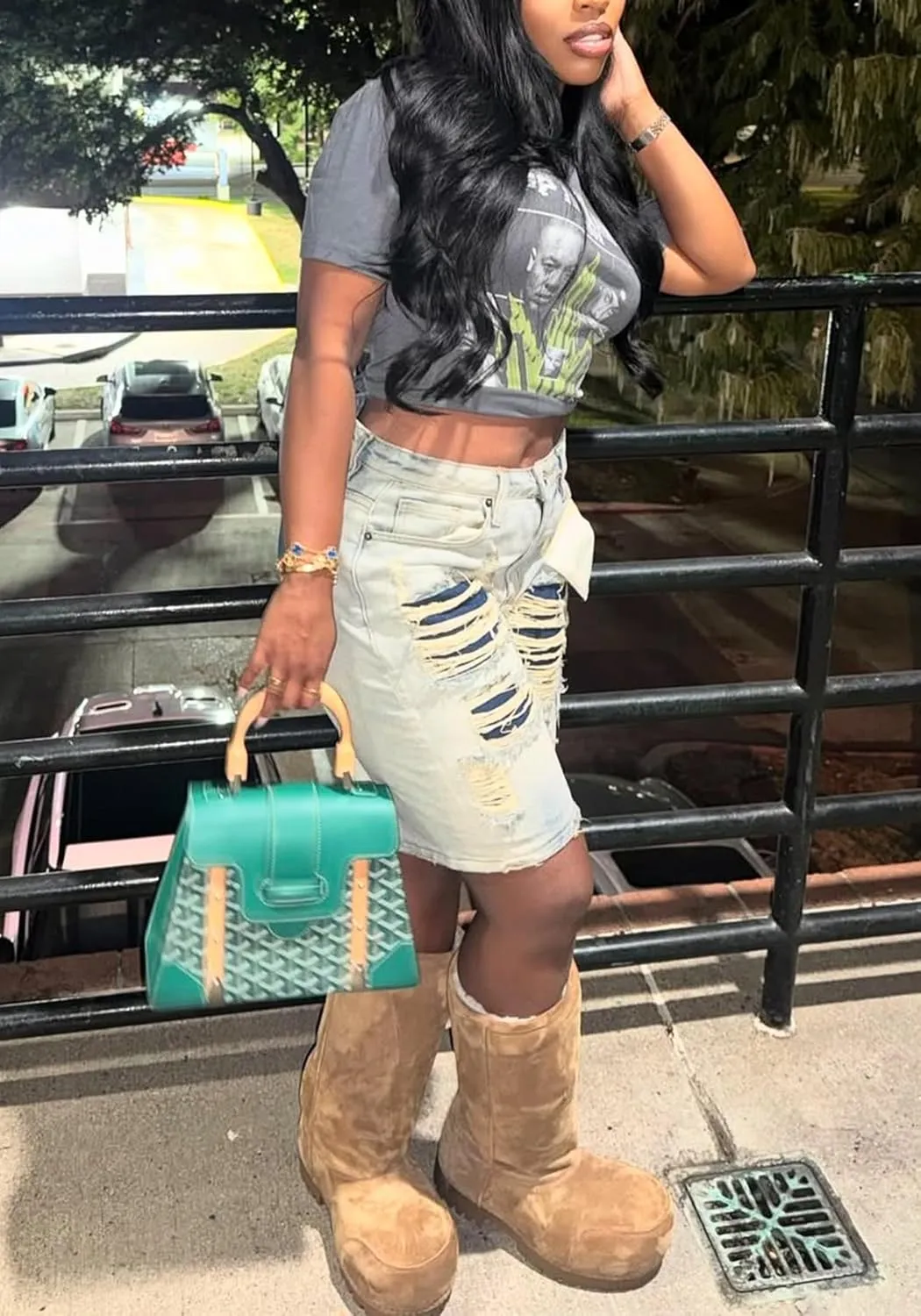 Tcremisa Womens Fashion Distressed Ripped Jeans Shorts High Waisted Y2k Baggy Destoryed Straight Leg Denim Short