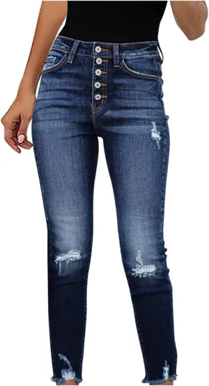 tuduoms Women High Waisted Jeans Distressed Ripped Flare Jeans Slim Butt Lifting Skinny Stretch Jeans Boot Cut Denim Pants