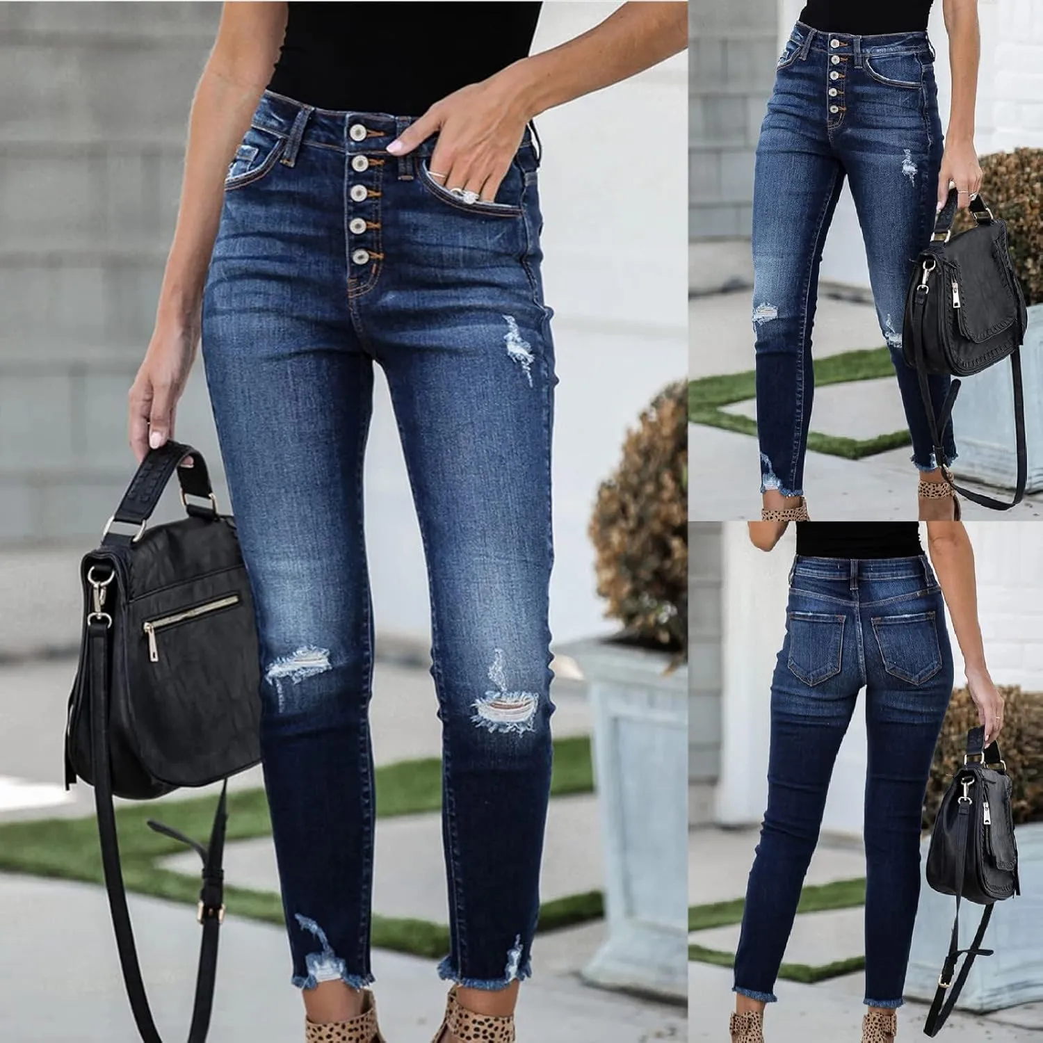 tuduoms Women High Waisted Jeans Distressed Ripped Flare Jeans Slim Butt Lifting Skinny Stretch Jeans Boot Cut Denim Pants