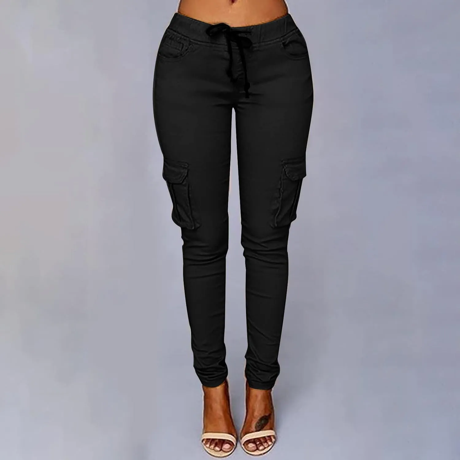tuduoms Womens Cigarette Cargo Pants Stretchy Skinnys High Rise Skinny Butt Lifting Stretch Jogger Slimming Tactical Pants