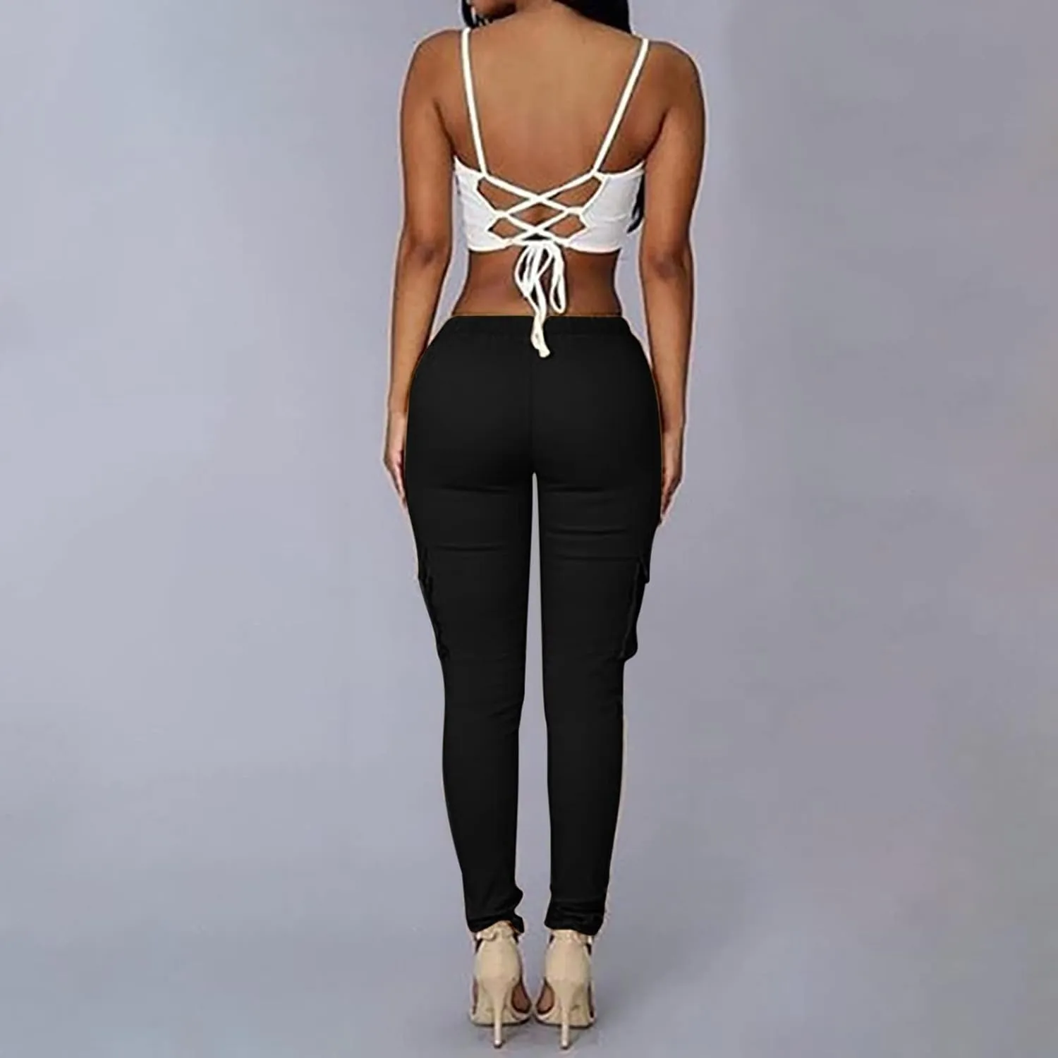 tuduoms Womens Cigarette Cargo Pants Stretchy Skinnys High Rise Skinny Butt Lifting Stretch Jogger Slimming Tactical Pants