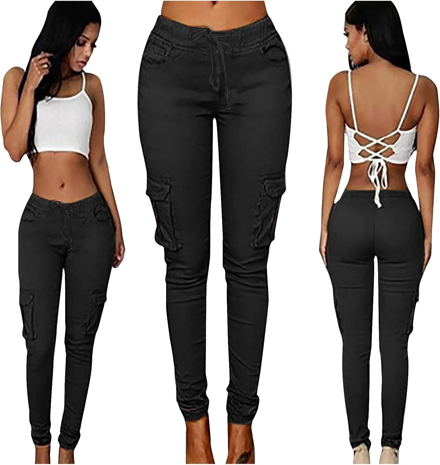 tuduoms Womens Cigarette Cargo Pants Stretchy Skinnys High Rise Skinny Butt Lifting Stretch Jogger Slimming Tactical Pants