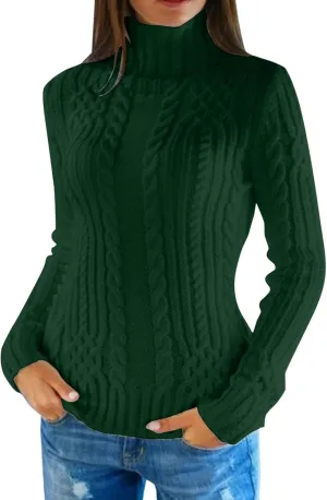 Turtleneck Sweater Women Cozy Cable Knit Sweaters Plus Size Tunic Pullover Jumper Tops