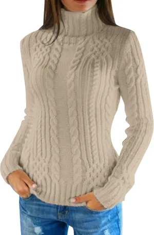 Turtleneck Sweater Women Cozy Cable Knit Sweaters Plus Size Tunic Pullover Jumper Tops