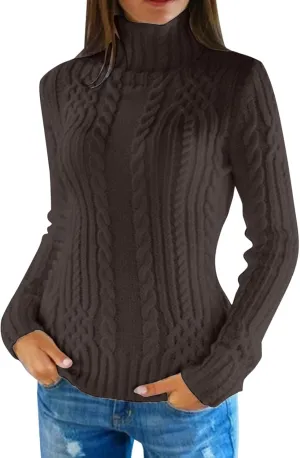 Turtleneck Sweater Women Cozy Cable Knit Sweaters Plus Size Tunic Pullover Jumper Tops