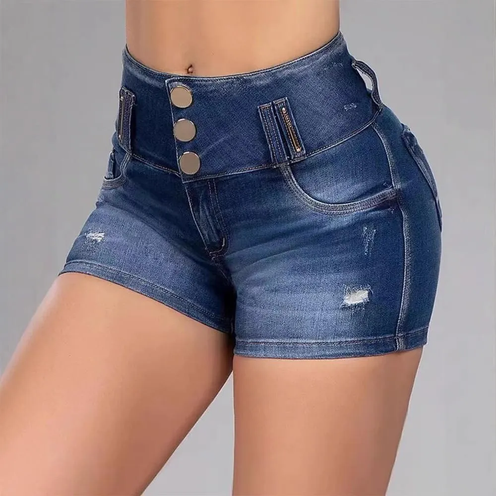utcoco Women's Stretchy High Waisted Jean Shorts Y2k Trendy Button-Fly Slim Fit Denim Shorts