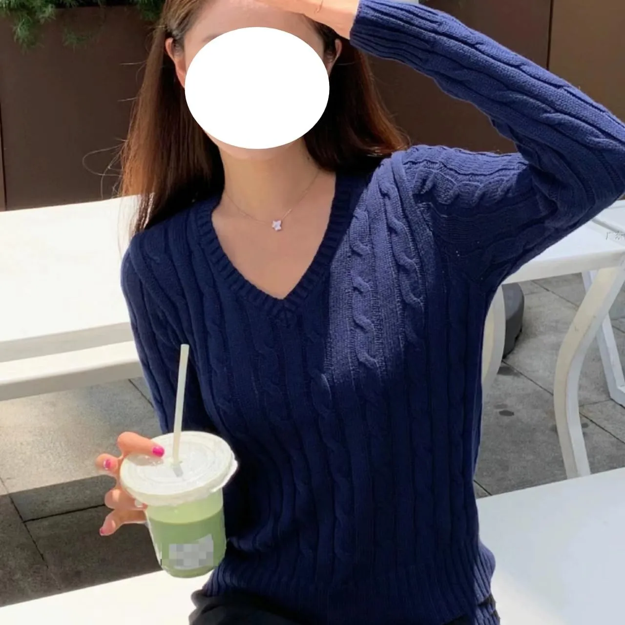 V Neck Sweater Pullover Knit Sweater Y2k Women Cable Knit Sweaters Oversized Preppy Sweater