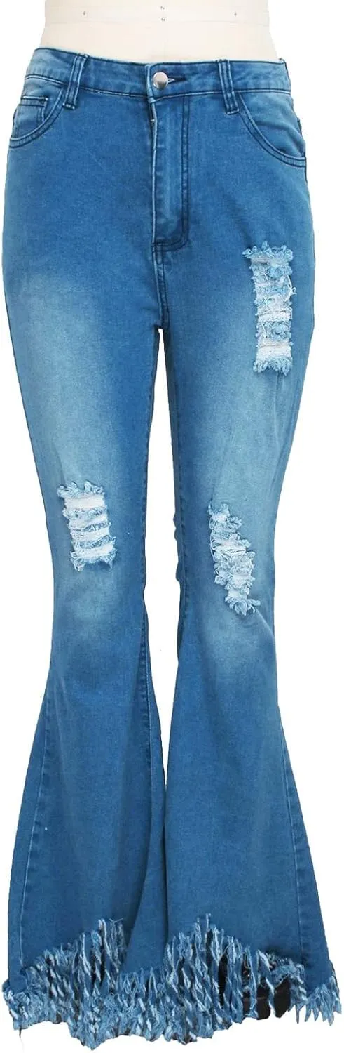 Vintage Bell Bottoms Flare Jeans for Women 90s High Waist Ripped Distressed Wide Leg High Rise Denim Pants