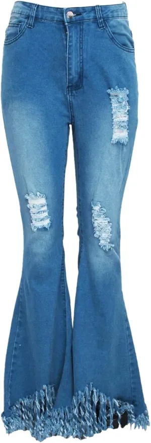Vintage Bell Bottoms Flare Jeans for Women 90s High Waist Ripped Distressed Wide Leg High Rise Denim Pants