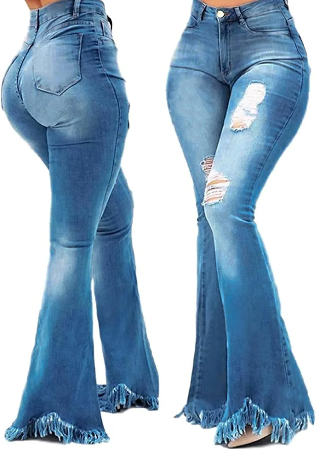 Vintage Bell Bottoms Flare Jeans for Women 90s High Waist Ripped Distressed Wide Leg High Rise Denim Pants