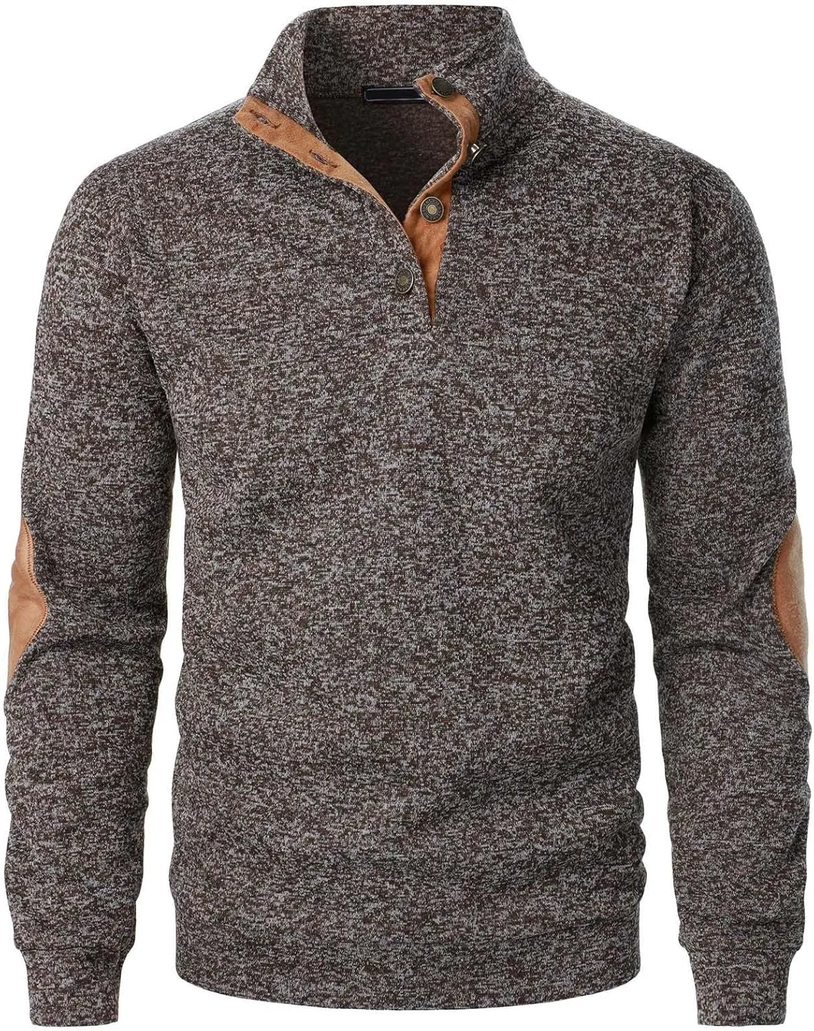 Vintage Polo Sweatshirt for Men 2024 Trendy Stand Collar Long Sleeve Patterned Pullover Elbow Patch Button Casual Top