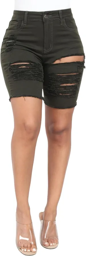 WAYRUNZ Womens Denim Bermuda Shorts High Waist Ripped Hole Distressed Short Jeans Junior