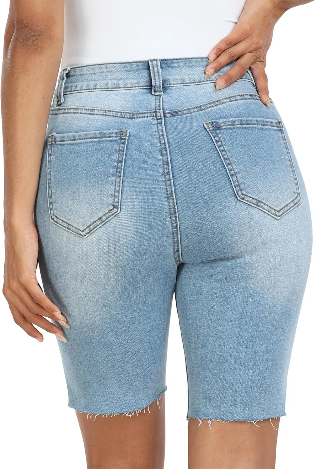 WAYRUNZ Womens Denim Bermuda Shorts High Waist Ripped Hole Distressed Short Jeans Junior