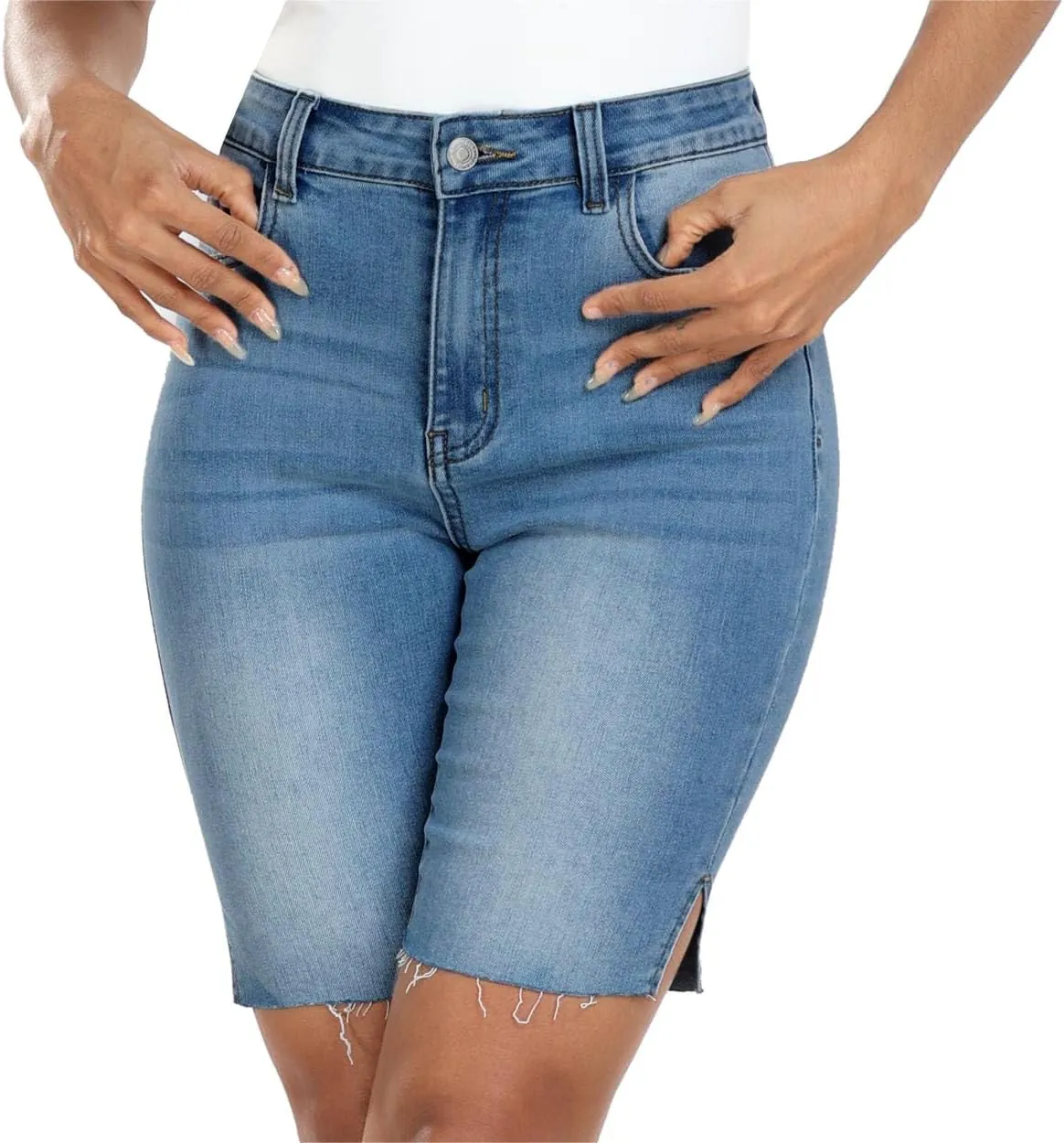 WAYRUNZ Womens Denim Bermuda Shorts High Waist Ripped Hole Distressed Short Jeans Junior