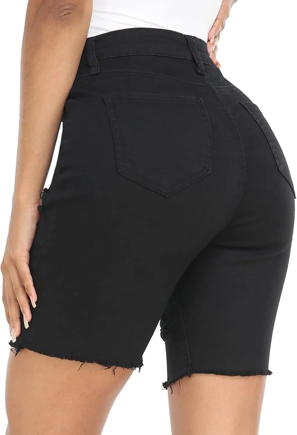 WAYRUNZ Womens Denim Bermuda Shorts High Waist Ripped Hole Distressed Short Jeans Junior