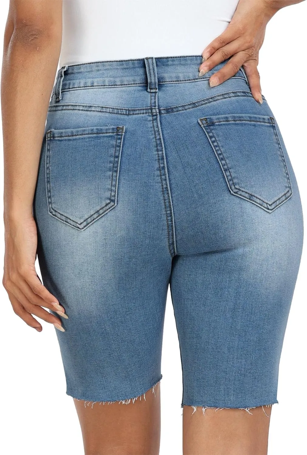 WAYRUNZ Womens Denim Bermuda Shorts High Waist Ripped Hole Distressed Short Jeans Junior