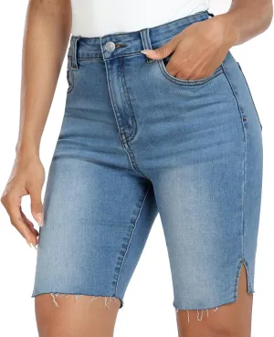 WAYRUNZ Womens Denim Bermuda Shorts High Waist Ripped Hole Distressed Short Jeans Junior