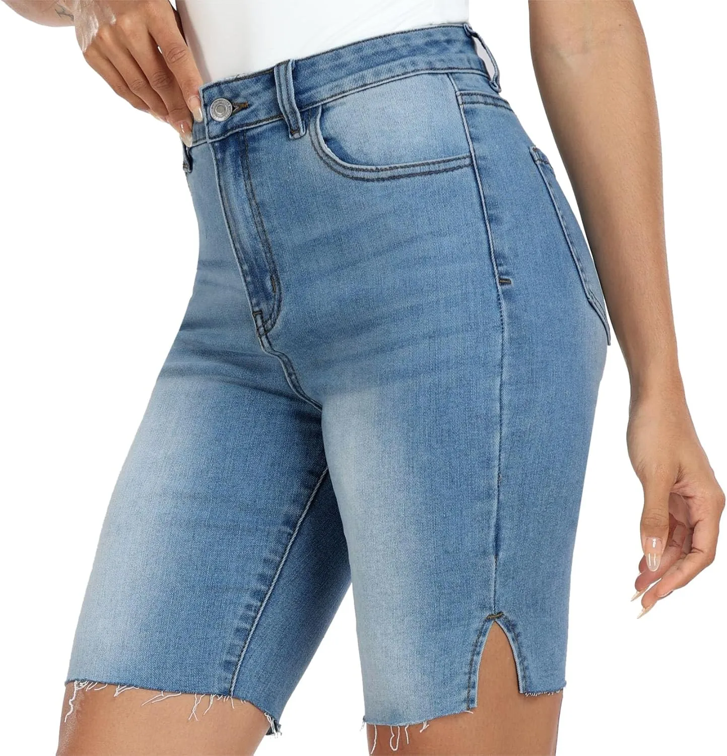 WAYRUNZ Womens Denim Bermuda Shorts High Waist Ripped Hole Distressed Short Jeans Junior