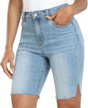 WAYRUNZ Womens Denim Bermuda Shorts High Waist Ripped Hole Distressed Short Jeans Junior