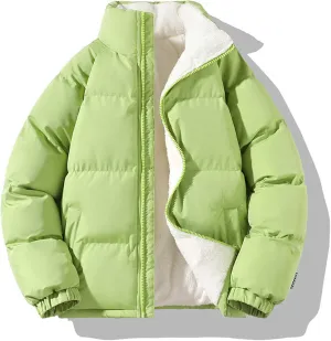 WENKOMG1 Down Jacket for Men Long Sleeve Winter Fall Lightweight Sherpa Lined Outerwear Zip Up Insulated Puffer Jacket