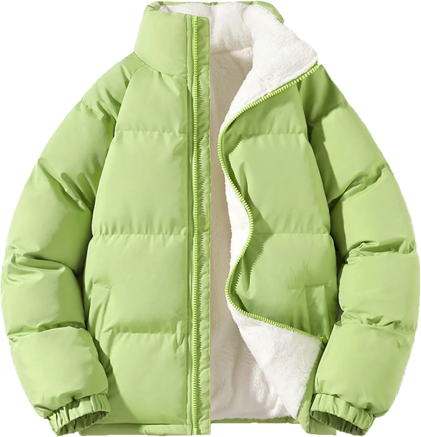 WENKOMG1 Down Jacket for Men Long Sleeve Winter Fall Lightweight Sherpa Lined Outerwear Zip Up Insulated Puffer Jacket