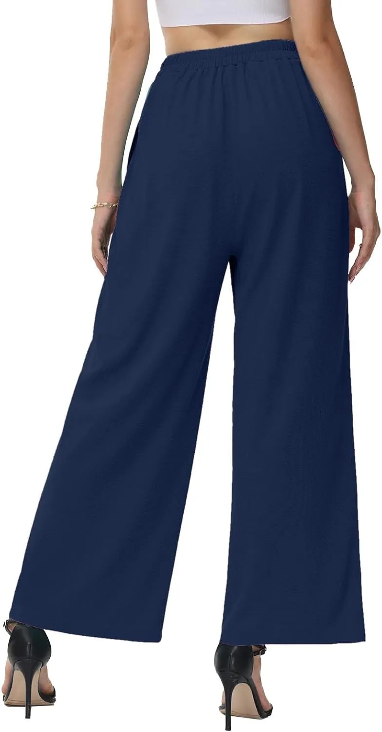 Wide Leg Casual Pants for Women High Waisted Business Palazzo Pants Elastic Trousers
