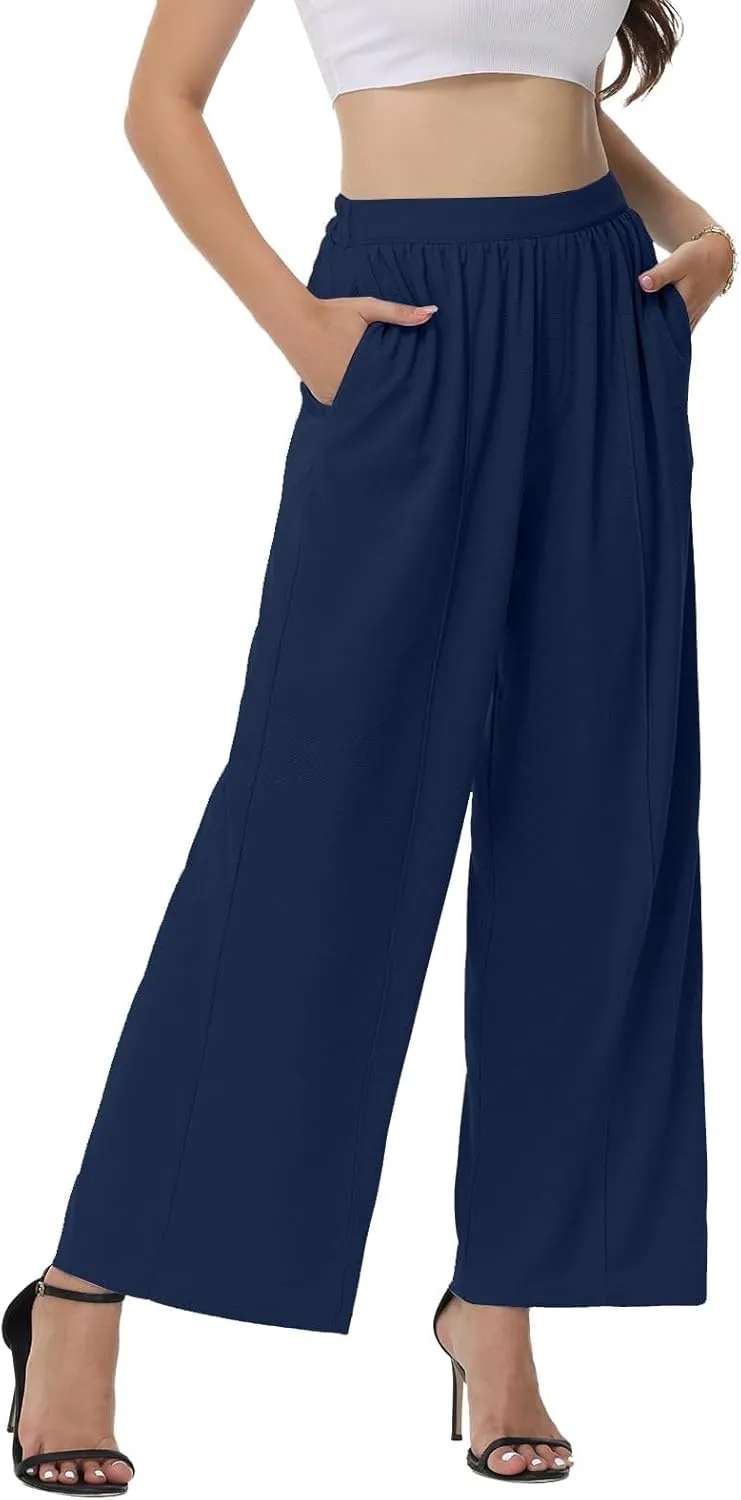 Wide Leg Casual Pants for Women High Waisted Business Palazzo Pants Elastic Trousers