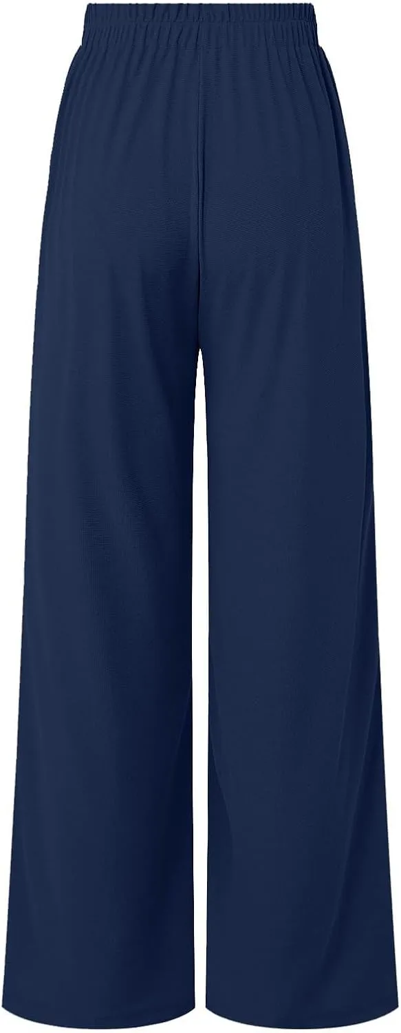 Wide Leg Casual Pants for Women High Waisted Business Palazzo Pants Elastic Trousers